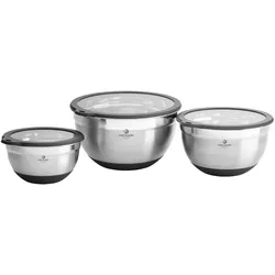 CHEF CUISINE Edelstahl-Schüsseln, 3er Set, Glasdeckel, Langlebig, Lebensmittelecht