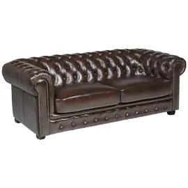vente-unique Chesterfield Ledersofa 3-Sitzer - 100% Büffelleder - Braun - BRENTON