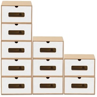 BigDean Schuhbox 10 Boxen stapelbar mit Sichtfenster & Schublade Schuhe Spielzeug etc. (10 St) braun|weiß