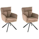 Home4You Polsterstühle 2er Set, Braun - Schwarz - Cord - Metallgestell - drehbar - 2er Set