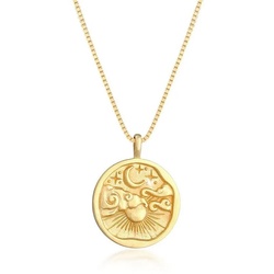 Elli Kette mit Anhänger Münze Sonne Mond Stern Vintage 925 Silber goldfarben