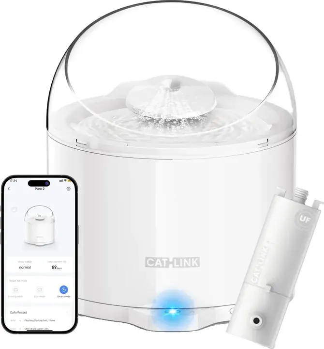 CatLink KI-Futternapf Pure 2 W02, 2,6 L Fassungsvermögen, Gesundheitsüberwachung, ultra-leiser Betrieb, kabellose Wasserpumpe