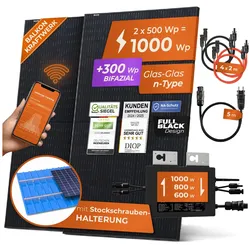 Solarway® Balkonkraftwerk 1000W komplett Steckdose - neuester 1000 Watt Wechselrichter - Solaranlage Komplettset - 500W bifaziale Solarmodule & Envertech & Zubehör