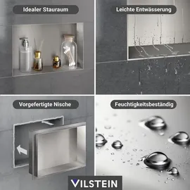 VILSTEIN | Duschnische 30x45 cm | Unterputz | Wandnische Edelstahl | Randloses Duschregal - Silber