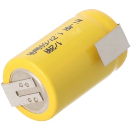 AccuCell 1/2AA Akku mit 1,2 Volt Spannung und 600mAh Kapazität mit Lötfahnen Z-Form, 25,5 x 14,5 mm