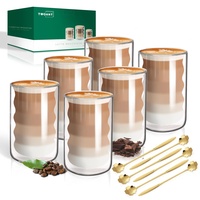 Latte Macchiato Gläser Doppelwandig 400ml 6er Pack mit 6 Löffeln Doppelwandige Kaffeegläser Cappuccino Tassen Glas Spiralförmig Thermogläser Teegläser aus Borosilikatglas