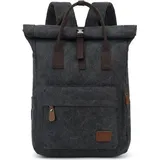 Canvas Rucksack, Rolltop Damen Herren Rucksack, Wasserdichter Rucksack, für Schule Geschäftsreisen Freizeittasche - Schwarz