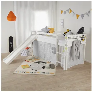 Homestyle4u 2124, Hochbett mit Rutsche Lattenrost Kinderbett 90x200 cm Weiß Spielbett Jugendbett Kiefer Massiv