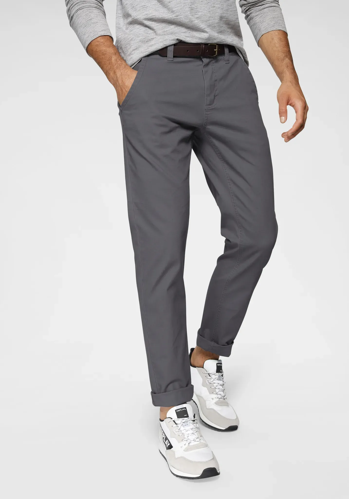 Chinohose BRUNO BANANI, Herren, Gr. 31, Länge 32, grau (dunkelgrau), Web, Obermaterial: 98% Baumwolle, 2% Elasthan, unifarben, regular fit lang, Hosen Chinohose, Topseller