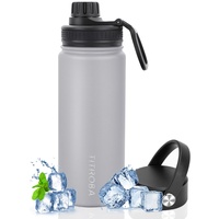 TITIROBA Edelstahl Trinkflasche 600ml Auslaufsicher Thermosflasche BPA Frei Isolierflasche Vakuum Doppelwand Isolierung Grau