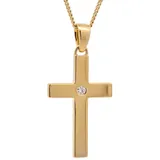 HOPLO Kreuzanhänger Gold Anhänger Kreuz Brillantmit Goldkette 585-14 Karat Gold 60 cm, Made in Germany 60 cm Unisex