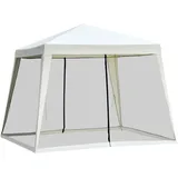 Gartenpavillon Pavillon Festzelt Partyzelt Wetterfest Zelt Mit Moskitonetz Metall + Polyester Cremeweiß 3 X 3 M