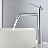 Detbom - Hoher Waschtisch-Mischhahn Badezimmer-Wasserhahn für Spüle und Waschbecken Klassischer Waschtisch-Wasserhahn aus Gebürstetem Edelstahl