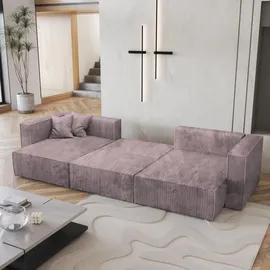 masseno WOHNLANDSCHAFT SARMO P Lila, Kordstoff mit Schlaffunktion