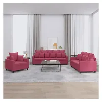 vidaXL 3-tlg. Sofagarnitur mit Kissen Weinrot Samt