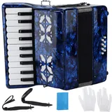 Akkordeon 22 Tasten, Ziehharmonika mit Riemen, Akkordeon für Erwachsene, 8 Bass Accordion, Professionell Keyboard Instrument, Geschenk für Anfänger und Kinder Leistung