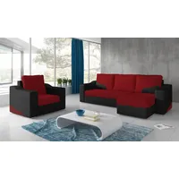 Ecksofa Set COLLIN Ottomane Rechts + Sessel Schwarz / Rot - Schwarz