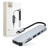 TECH-PROTECT V4 6in1 USB-C Hub HDMI Kartenleser  USB-A/ USB-C/ / / micro SD TF /SD-Kartenleser in Grau