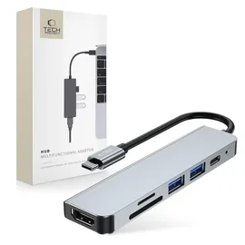 TECH-PROTECT V4 6in1 USB-C Hub HDMI Kartenleser  USB-A/ USB-C/ / / micro SD TF /SD-Kartenleser in Grau