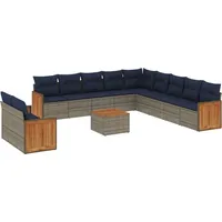 vidaXL Gartensofa-Set mit Kissen, grau, Polyrattan