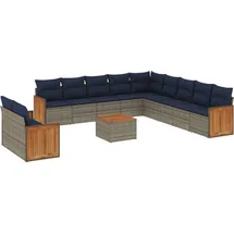 vidaXL Gartensofa-Set mit Kissen, grau, Polyrattan