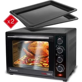 Z-Line TurboTronic Minibackofen mit Umluft und Drehspieß 35 Liter, Schwarz, inkl. 2x Backblech, 1600W Mini Backofen Camping Pizzaofen Klein/Groß