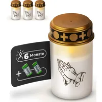 Novaliv LED Grablicht mit Batterie und Timer 6/18 weiß 4x Dauerbrenner LED Flackereffekt inkl. Batterien Grabkerzen Friedhofskerze Gedenkkerze Grablaterne Ewiges Licht Trauerkerze LED Kerzen