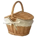 Geflochtener Picknickkorb Aus Rattan Mit Deckel, Aufbewahrungskorb, Obstkorb, Rustikaler Stil, Handgefertigt