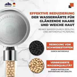 ALPENKRAFT ZugSpitze Premium Duschkopf mit Filter – Wassersparende Hochdruck-Handbrause mit 3 Strahlarten - Schwarz