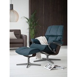 Stressless Stressless® Relaxsessel »Reno«, (Set, Relaxsessel mit Hocker), mit Hocker, mit Cross Base, Größe S, M & L, Holzakzent Wenge, blau