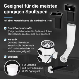 Aquade 72338 Spülenablauf Ablaufgarnitur Excenterventil 70 mm 1 1/2 Zoll, Siebkorb/Überlauf-Set/Drehexcenter