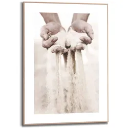 Bild REINDERS "Gerahmtes Bild Sand durch die Finger Leere Hände - Sandkorn - Verlust", grün (farbe bild(er): khaki), B:50cm H:70cm, MDF, Bilder