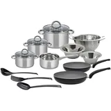 ELO Kochtopfset, Schwarz, Silber, Metall, 15-teilig, 16 cm,20 cm,16 cm, 1,7 l,3,2 l,5,5 l,1,3 l, rund, Messskala, backofengeeignet, PFOA-frei, Sandwichboden, Kochen, Töpfe, Topfsets