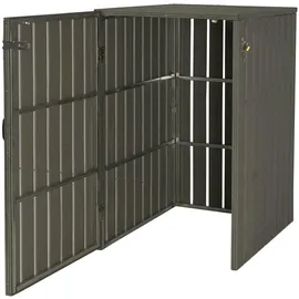 Mendler 1er WPC-Mülltonnenverkleidung HWC-J28, Mülltonnenbox, Metall Holzoptik, erweiterbar 240l ~ grau