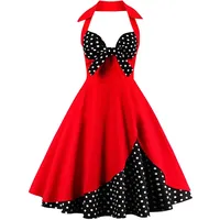 IWEMEK Damen Halter Vintage 1950er Rockabilly Retro Kleider Elegantes 50er Pinup Hepburn-Stil Swing Neckholder Knielang Abendekleider Partykleider Cocktailkleider Faltenrock # Rot Polka Dots M - M