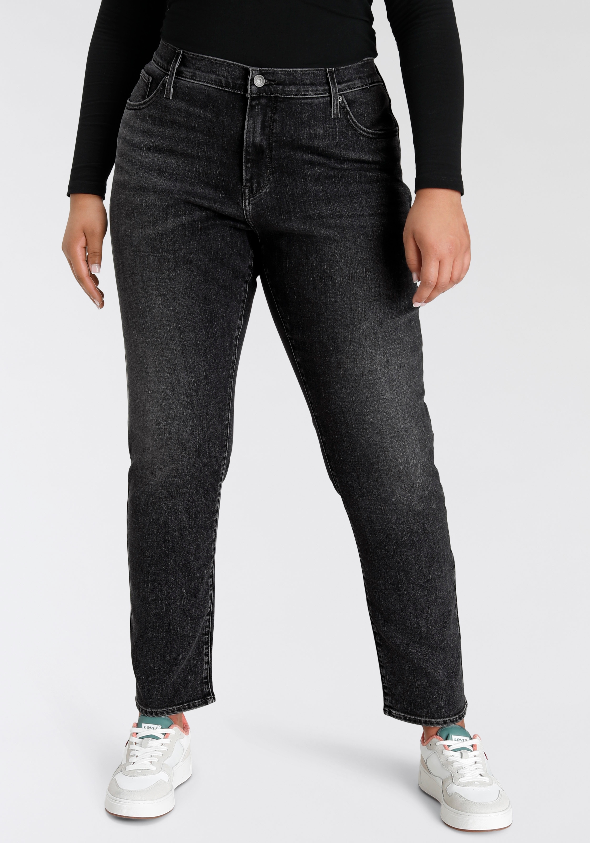 Skinny-fit-Jeans LEVI'S PLUS "311 PL SHAPING SKINNY" Gr. 20 (50), Länge 32, schwarz (black worn in) Damen Jeans Röhrenjeans