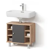 livinity® Waschbeckenunterschrank, Anthrazit, Eiche Wotan, 7 Fächer, Rechteckig, 60x54x32 cm, Badezimmer, Badezimmerschränke, Waschbeckenunterschränke