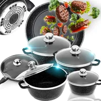 Retoo Topf-Set 12-tlg. 4 x Kochtopf + Bratpfanne + 5 x Glasdeckel