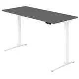 HAMMERBACHER XBHM19 elektrisch höhenverstellbarer Schreibtisch grafit rechteckig, C-Fuß-Gestell weiß 180,0 x 80,0 cm