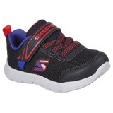 SKECHERS Comfy Flex Mini Trainer Sneaker, Black Textile & Synthetic/Red & Blue Trim, 22 EU - 22 EU