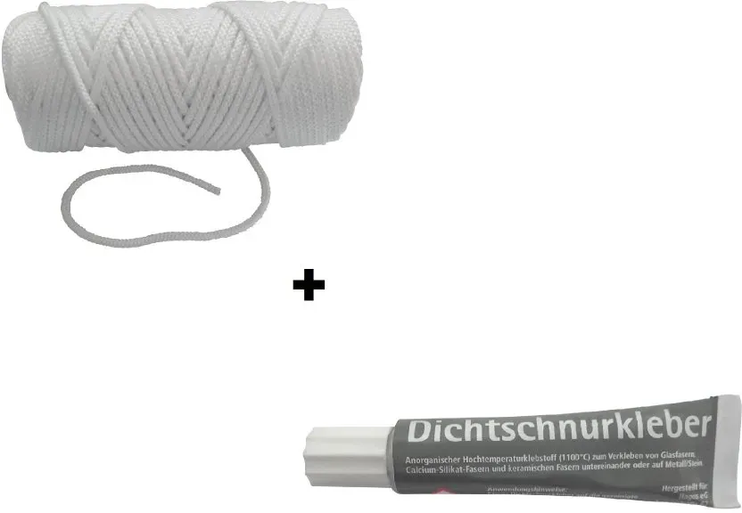 Fiberglas Ofen Dichtschnur Ø 6mm x 1.5m + Hagos Kleber 17ml