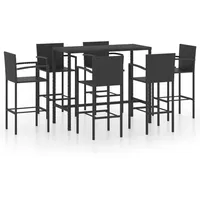 vidaXL 7-tlg. Gartenbar-Set Poly Rattan Schwarz