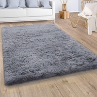 Paco Home Hochflor Teppich Wohnzimmer rutschfest Fellteppich Shaggy Flauschig Weich Modern Kunstfell Fell Imitat Einfarbig, Grösse:200x290 cm, Farbe:Grau