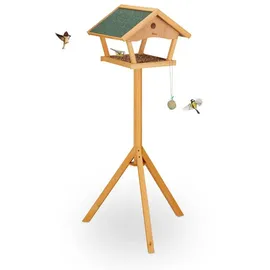 Relaxdays XXL Vogelfutterhaus mit Ständer Dunkelgrün,Hellbraun