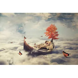 Fototapete PAPERMOON "SURREAL-HERBST SCHMETTERLINGE WOLKEN HIMMEL WANDTAPETE", bunt, B:3,00m L:2,23m, Vlies, Tapeten