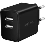 Logilink PA0210 Fast Charging - USB Steckdosenadapter (2x USB-A, 12W) für Smartphones/Tablets/MP3-MP4 Player/eBooks/Navi/etc. mit Überlade-, Tiefentlade-, Überlast- und Kurzschlussschutz, schwarz