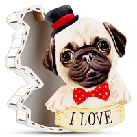 Mops Geschenkbox aus Holz – Pug Deko Hundebox mit Spruch I LOVE – Tiermotiv Verpackung Hundeliebhaber, Valentinstag, Geburtstag, Süßigkeiten