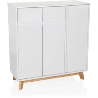 hjh living Highboard mit 2 Schubladen, 3 Türen ESTHA Kommode im skandinavischen Stil, Soft-Close, griffloses Design, Schrank mit Holzbeinen, Weiß