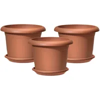 Scheurich 3er Set Blumentöpfe Oliver mit Untersetzern, Farbe: Terracotta,