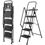 BBWL Trittleiter 4/5 Step Ladder Stahl Klappbar Trittleiter Safe-Lock Design, mit Handlauf Anti-Rutsch Breite Pedale für Küche Haushalt 330 lbs schwarz 89 cm x 45 cm x 150 cm